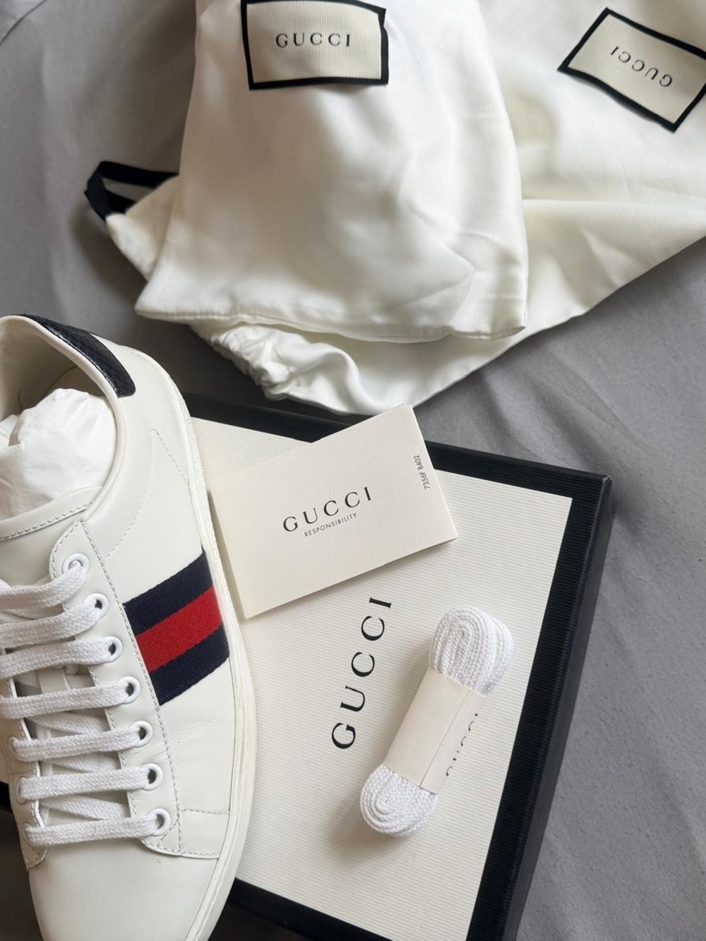 Gucci White Leather Sneaker with Signature Web Stripe
